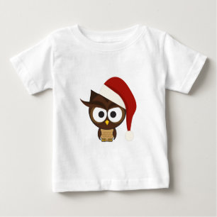 Camiseta Para Bebê Coruja Irritada vestindo o Chapéu Santa