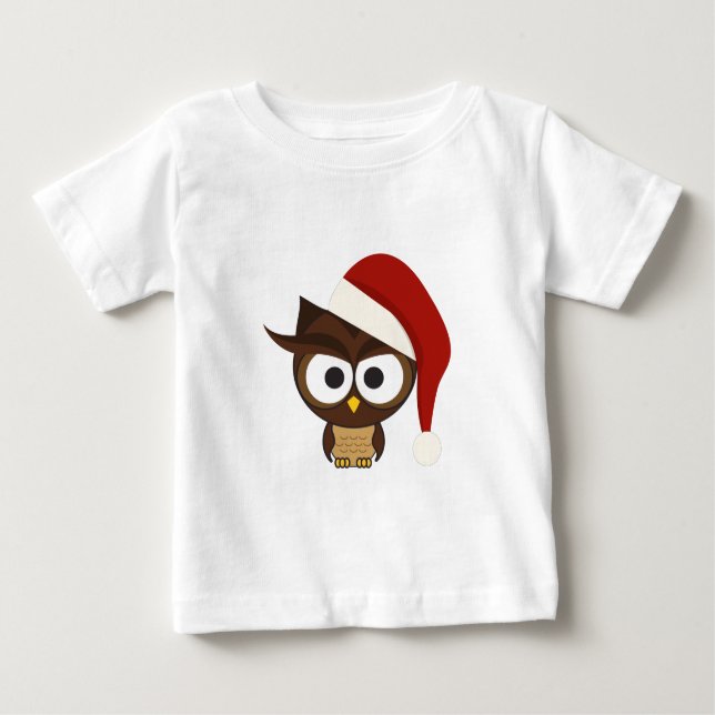 Camiseta Para Bebê Coruja Irritada vestindo o Chapéu Santa (Frente)