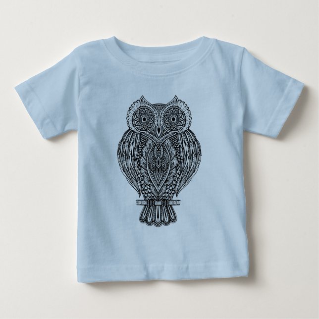 Camiseta Para Bebê Coruja ornamentado tirada mão inspirada (Frente)