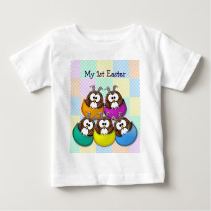 Camiseta Para Bebê Coruja Páscoa - arco-íris