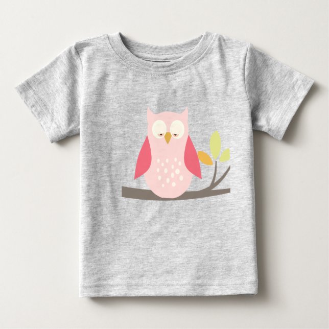 Camiseta Para Bebê Coruja-pintada-rosa PixDezines (Frente)