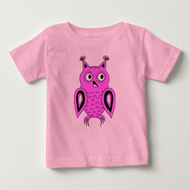 Camiseta Para Bebê Coruja Rosa (Frente)