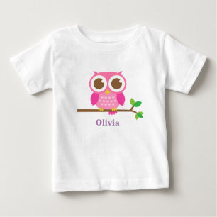 Camiseta Para Bebê Coruja Rosa Bonita Na Garota Do Branch Personaliza