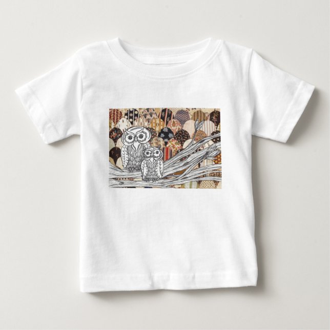 Camiseta Para Bebê Corujas 2 dos retalhos (Frente)