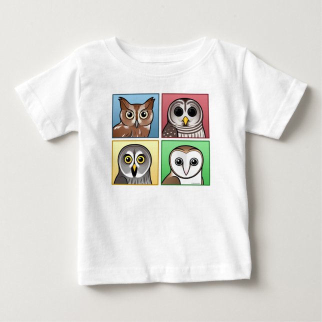 Camiseta Para Bebê Corujas de quatro cores (pastel) (Frente)