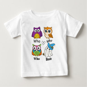 Camiseta Para Bebê Corujas Engraçadas e Camiseiros Fantasmas