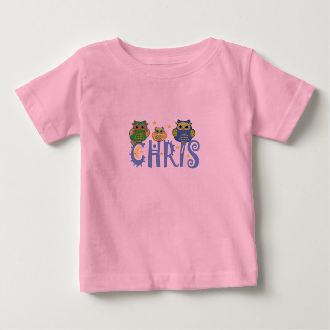 Camiseta Para Bebê Corujas noturnas e Crianças (Frente)