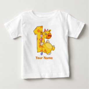 Camiseta Para Bebê Costume do aniversário do girafa primeiro