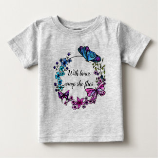 Camiseta Para Bebê Cota personalizada Borboleta e Flores
