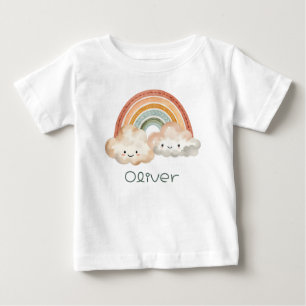 Camiseta Para Bebê Cotovelo-cotovelo e nuvens personalizados, t-shirt