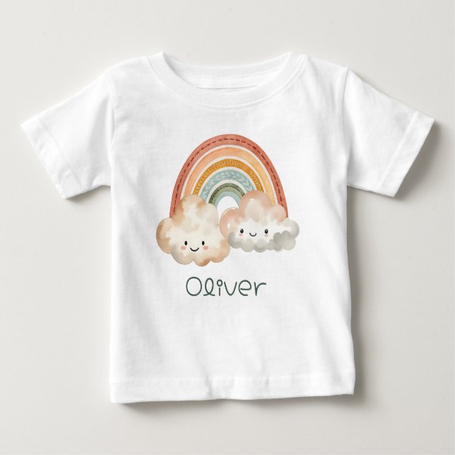 Camiseta Para Bebê Cotovelo-cotovelo e nuvens personalizados, t-shirt (Frente)