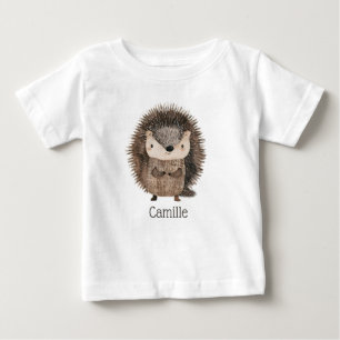 Camiseta Para Bebê Cótulo Aquoso Woodland Animal Hedgehog Nome Bebê