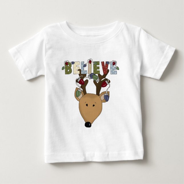 Camiseta Para Bebê Country Christmas Reindeer Acredita Feriados (Frente)