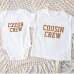 Camiseta Para Bebê Cousin Crew | Rust Kids Baby T-Shirt<br><div class="desc">Roupa personalizado impresso personalizado com gráfico "Cousin Crew" ou outro texto personalizado. Use as ferramentas de design para editar as fontes de texto e as cores ou adicionar suas próprias fotos para criar um design de camiseta personalizada. Selecione entre uma grande variedade de t-shirts, camisolas-cisterna e camisas para homens, mulheres,...</div>