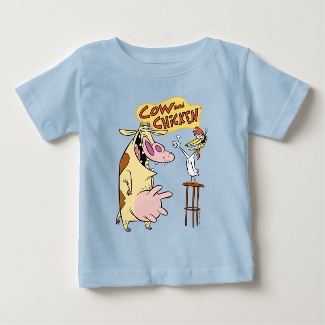 Camiseta Para Bebê Cow and Chicken Smiling Graphic (Frente)