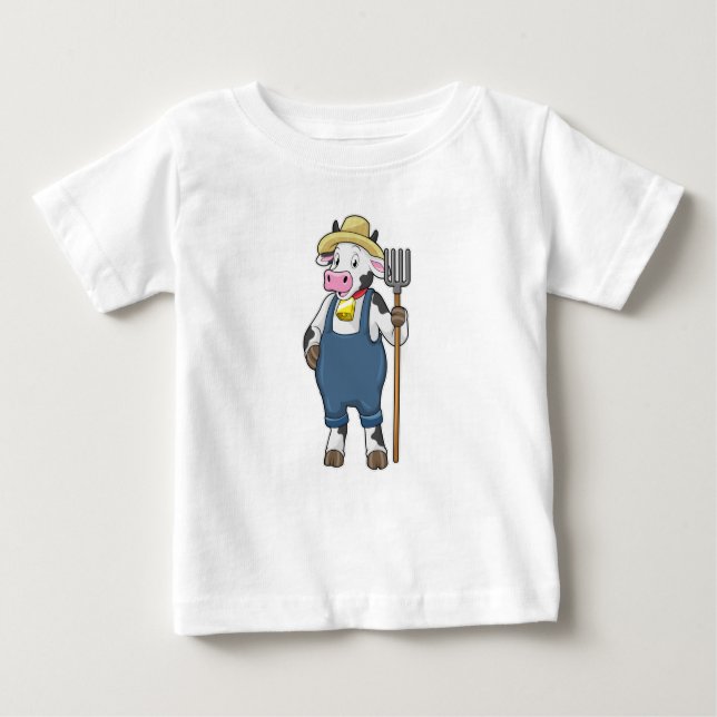 Camiseta Para Bebê Cow as Farmer with Pitchfork (Frente)