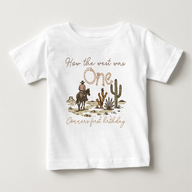 Camiseta Para Bebê Cowboy Marrom Rústico Como o Oeste Foi Um 1º Anive (Frente)