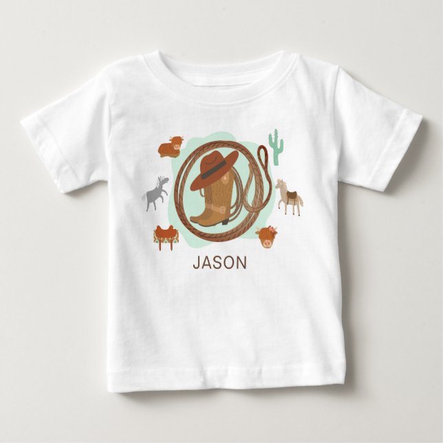Camiseta Para Bebê Cowboy personalizado Nome Baby T-Shirt (Frente)