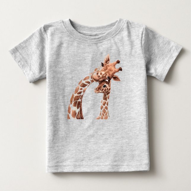 Camiseta Para Bebê Cozinha-d-água Girafa Mãe ou Pai e bebezinho (Frente)