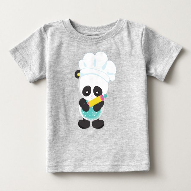 Camiseta Para Bebê Cozinhar Panda, Baking Panda, Apron, Rolling Pin (Frente)