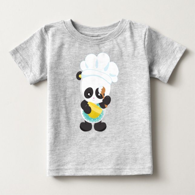 Camiseta Para Bebê Cozinhar Panda, Baking Panda, Apron, Whisking Bowl (Frente)