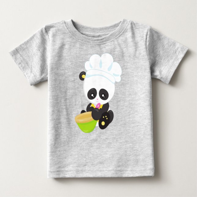 Camiseta Para Bebê Cozinhar Panda, Baking Panda, Cute Panda, Bowl (Frente)
