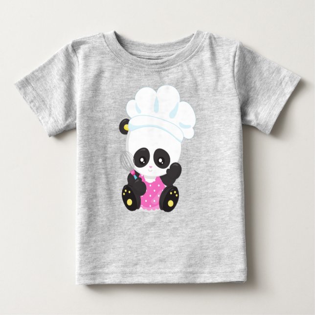 Camiseta Para Bebê Cozinhar Panda, Baking Panda, Cute Panda, Whisk (Frente)
