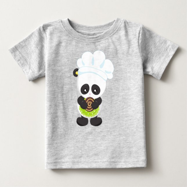 Camiseta Para Bebê Cozinhar Panda, Panda Baking, Panda Com Biscoito (Frente)