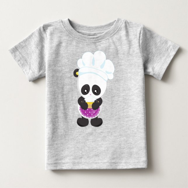 Camiseta Para Bebê Cozinhar Panda, Panda Baking, Panda Com Pizza, Apr (Frente)