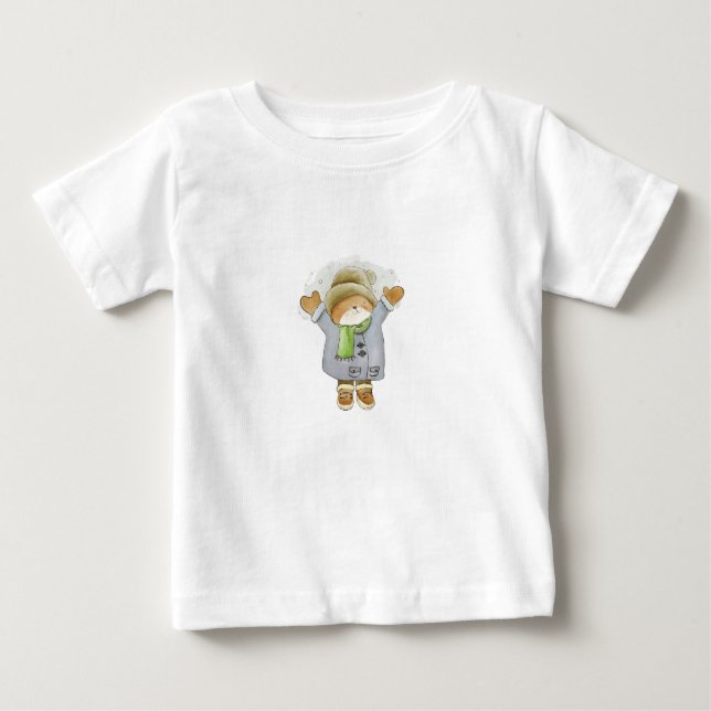 Camiseta Para Bebê "Cozy Winter Cat - Bonitinha Cartoon Art Impressão (Frente)