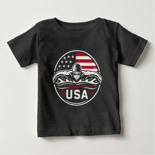 Camiseta Para Bebê Crachá Patriótico da Bandeira Americana de Natação