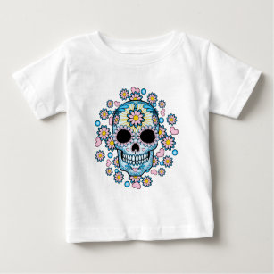 Camiseta Para Bebê Crânio colorido do açúcar