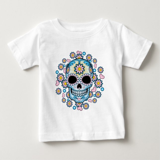 Camiseta Para Bebê Crânio colorido do açúcar (Frente)