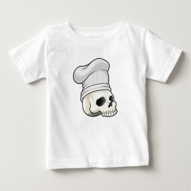 Camiseta Para Bebê Crânio como cozinheiro com chapéu de chef (Frente)