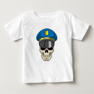 Camiseta Para Bebê Crânio como policial com chapéu policial