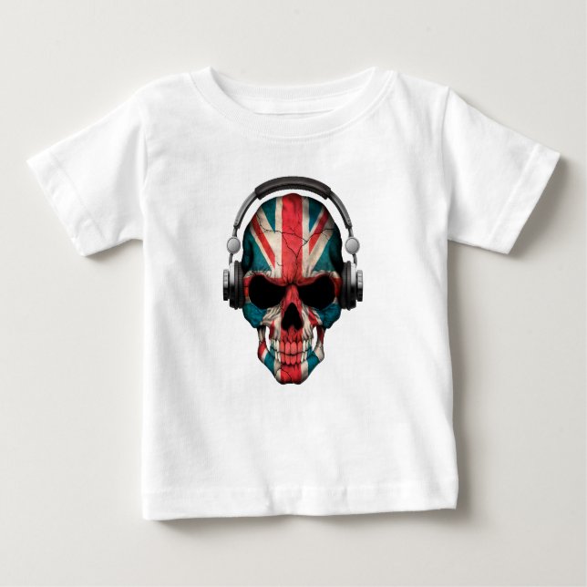 Camiseta Para Bebê Crânio customizável de Ingleses DJ com fones de (Frente)