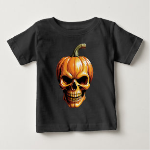 Camiseta Para Bebê Crânio de Abóbora Flamejante para o Halloween