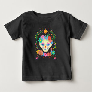 Camiseta Para Bebê Crânio de açúcar branco colorido Día de los Muerto