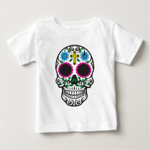 Camiseta Para Bebê Crânio De Açúcar Colorido