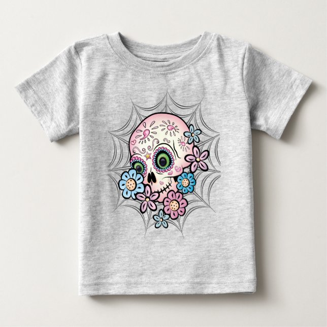 Camiseta Para Bebê Crânio de Açúcar Doce (Frente)
