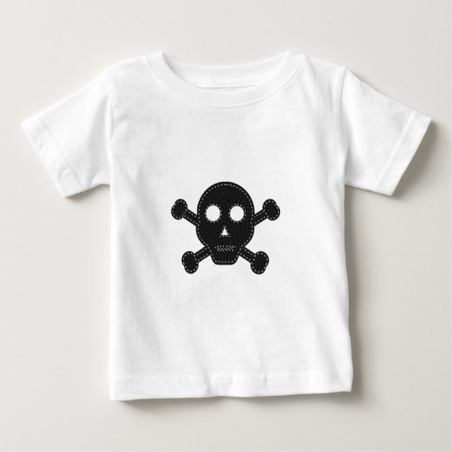 Camiseta Para Bebê Crânio de Feltro Negro (Frente)