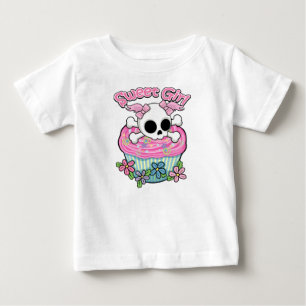 Camiseta Para Bebê Crânio de Garota Doce