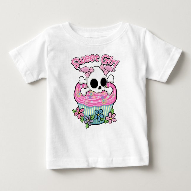 Camiseta Para Bebê Crânio de Garota Doce (Frente)