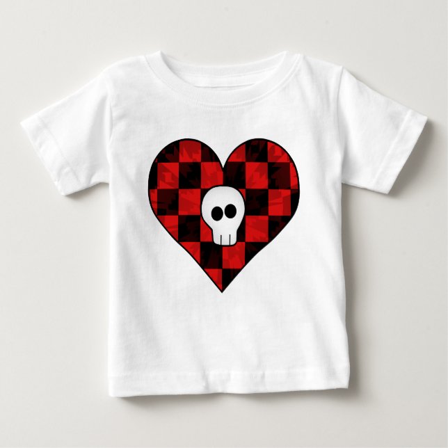 Camiseta Para Bebê Crânio de gótico punk em vermelho (Frente)