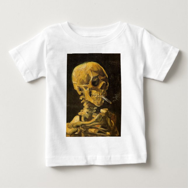 Camiseta Para Bebê Crânio de Van Gogh com cigarro ardente (Frente)
