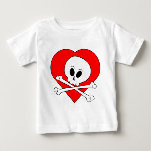 Camiseta Para Bebê Crânio do Coração Vermelho