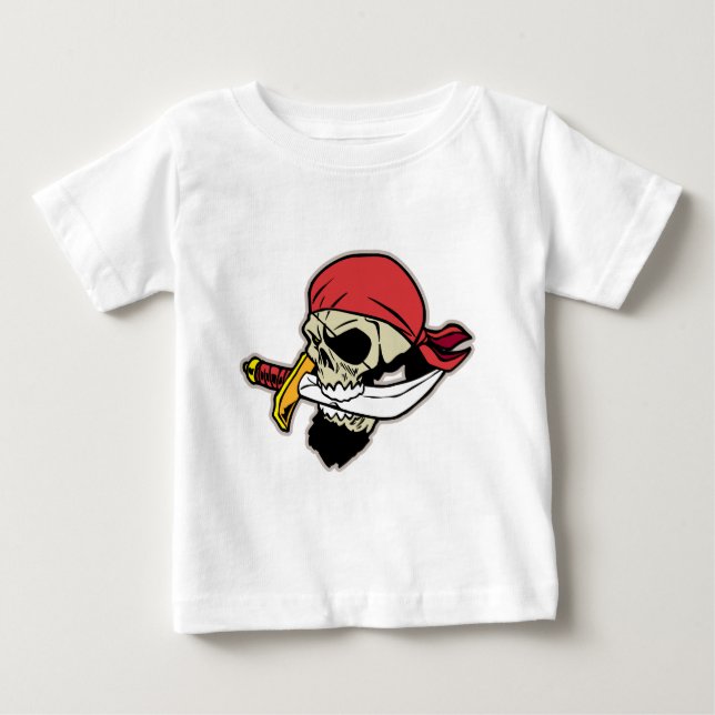 Camiseta Para Bebê Crânio do pirata com faca (Frente)