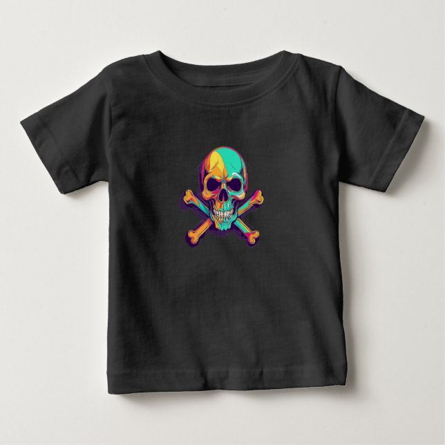 Camiseta Para Bebê Crânio e ossos cruzados - Arco-Íris de Toddler (Frente)
