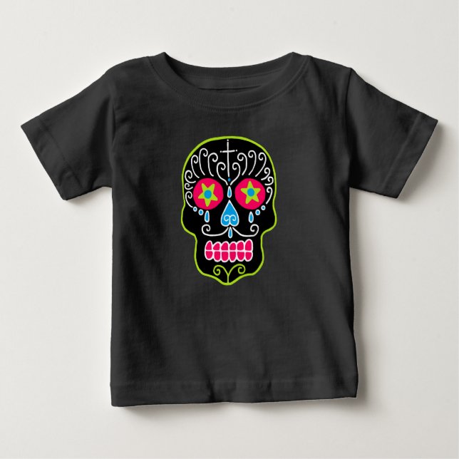 Camiseta Para Bebê Crânio Negro (Frente)