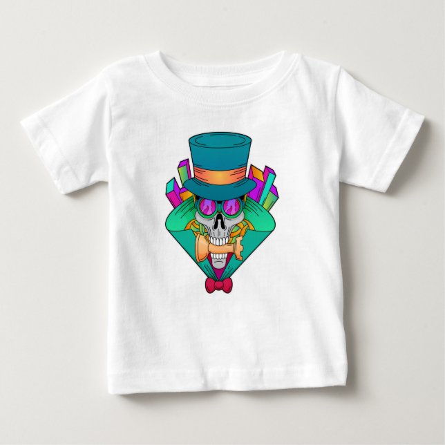 Camiseta Para Bebê Crânio no xadrez com torta de xadrez (Frente)